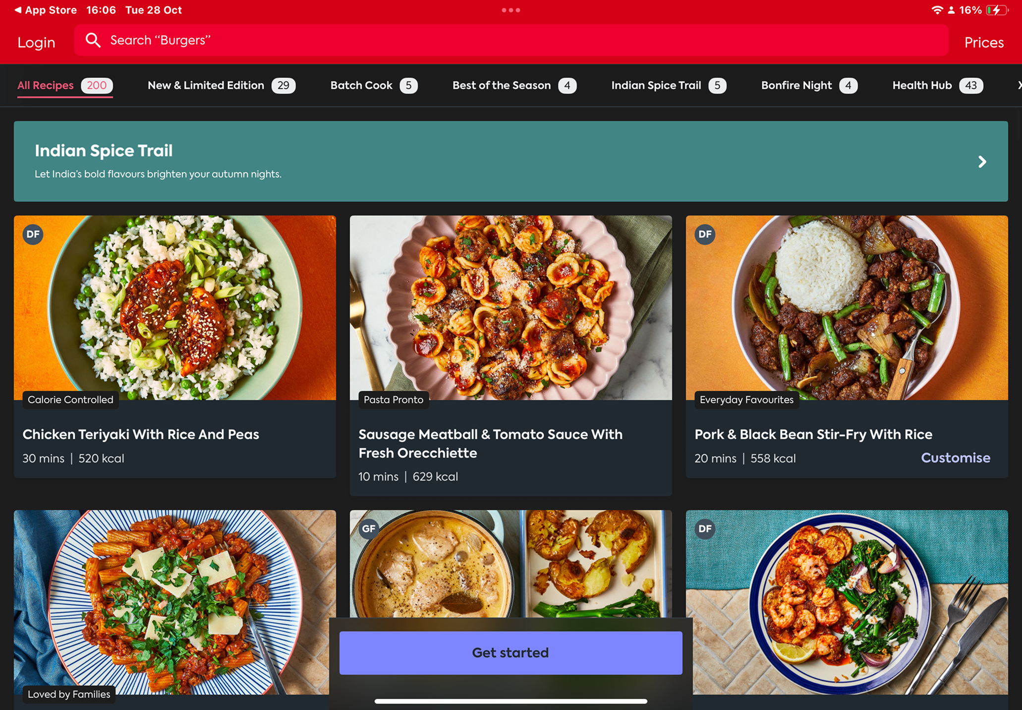 Gousto Home Screen, a Cookbook app