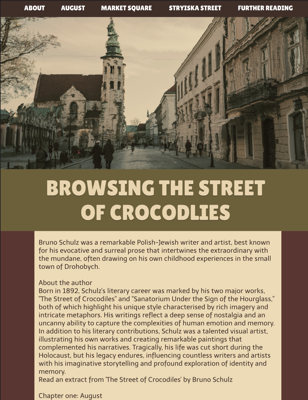 Website mockup showing main layout