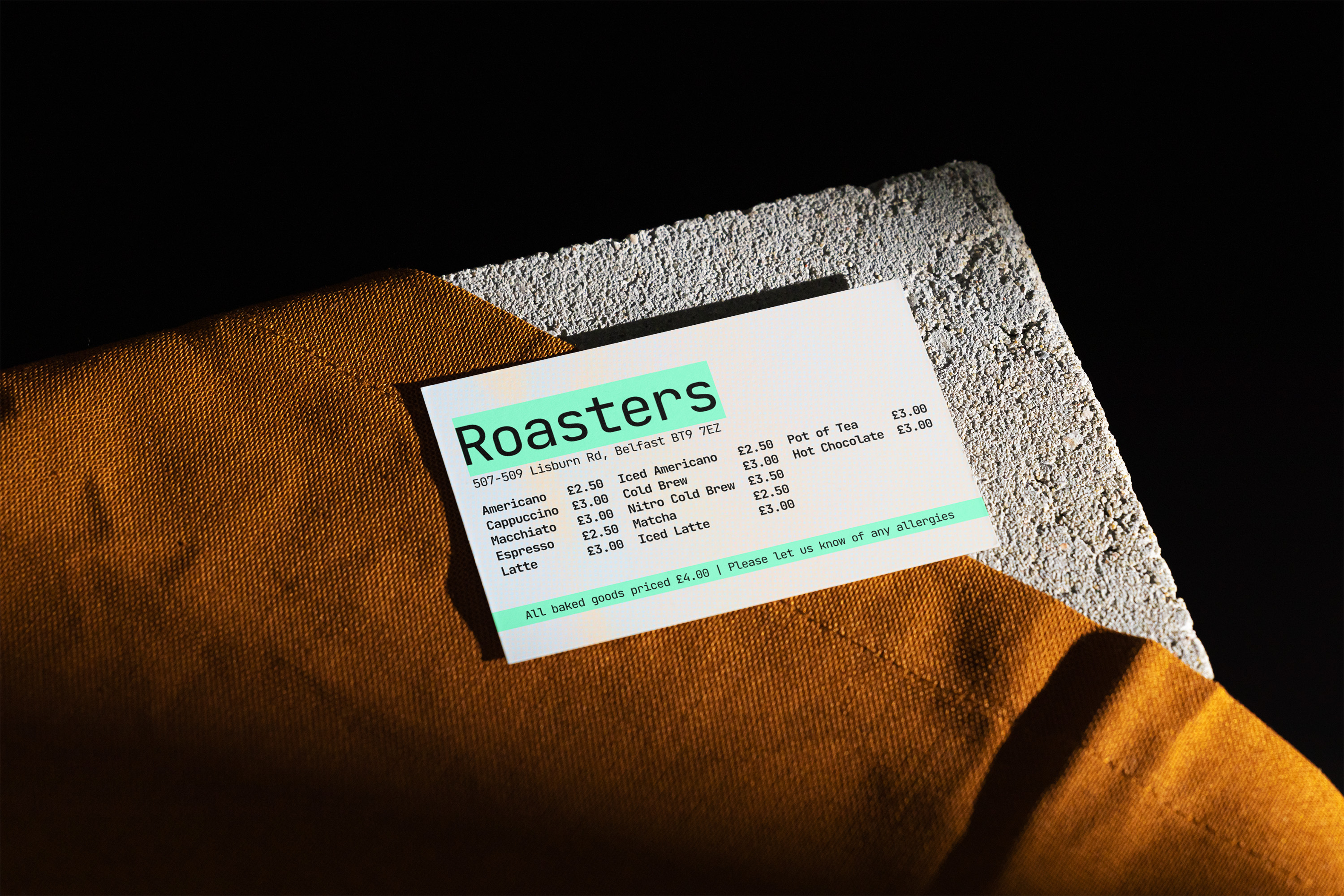 Roasters business card menu